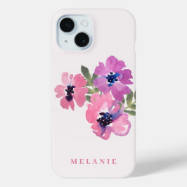 Moderne chique Waterverf roze bloemig iPhone 15 Case