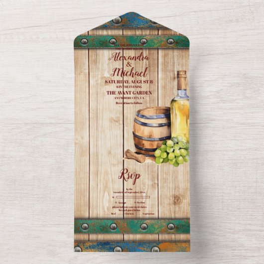 Moderne chique Waterverf wijngaard Landschap Bruil All In One Uitnodiging (Binnen)