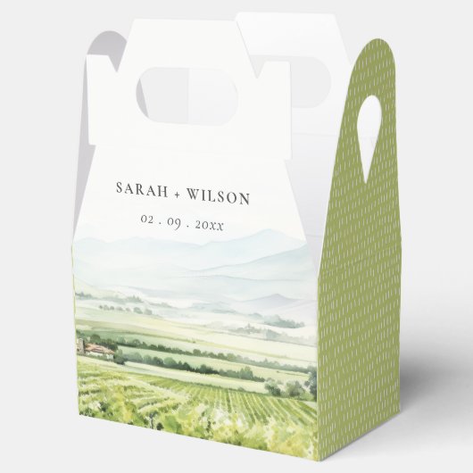 Moderne chique Waterverf wijngaard Landschap Bruil Bedankdoosjes (Geopend)