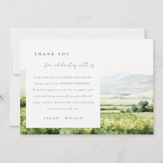 Moderne chique Waterverf wijngaard Landschap Bruil Bedankkaart (Voorkant)