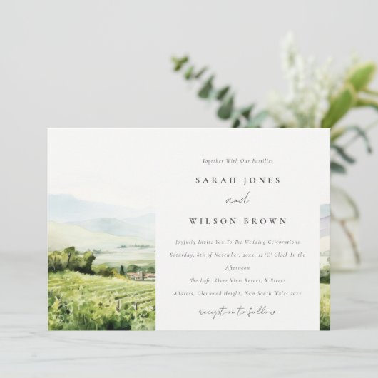 Moderne chique Waterverf wijngaard Landschap Bruil Kaart (Staand voorkant)