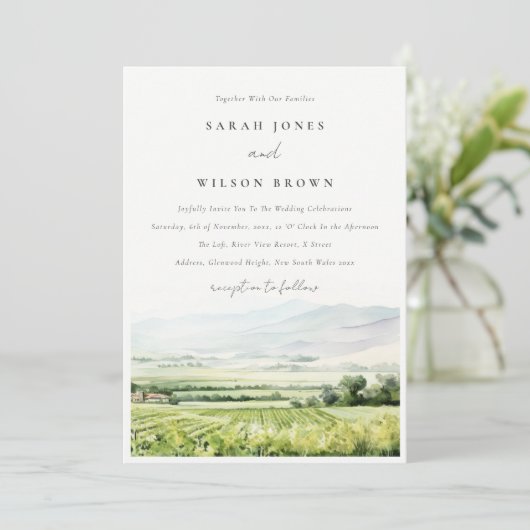Moderne chique Waterverf wijngaard Landschap Bruil Kaart (Staand voorkant)