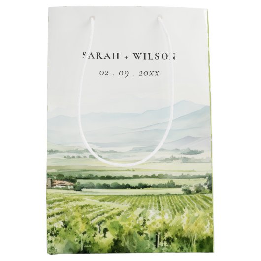Moderne chique Waterverf wijngaard Landschap Bruil Medium Cadeauzakje (Voorkant)