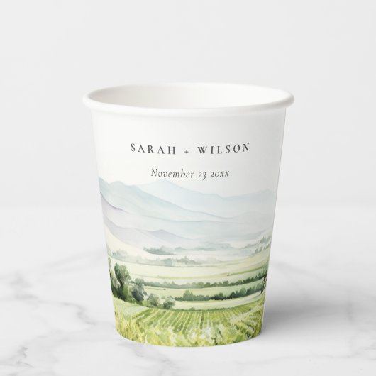 Moderne chique Waterverf wijngaard Landschap Bruil Papieren Bekers (Achterkant)
