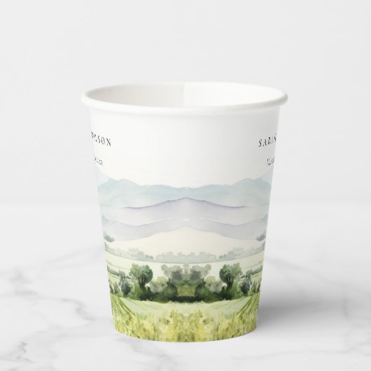 Moderne chique Waterverf wijngaard Landschap Bruil Papieren Bekers (Links)