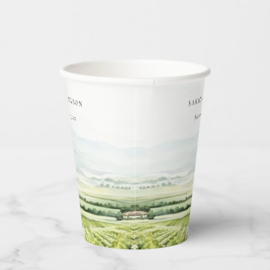 Moderne chique Waterverf wijngaard Landschap Bruil Papieren Bekers (Rechts)