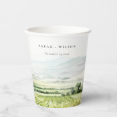 Moderne chique Waterverf wijngaard Landschap Bruil Papieren Bekers (Voorkant)