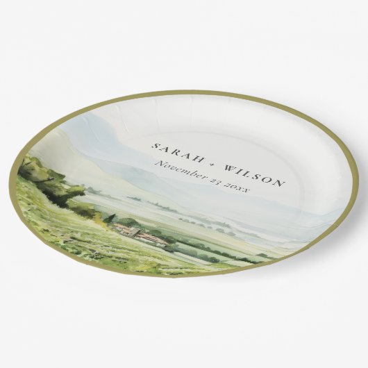 Moderne chique Waterverf wijngaard Landschap Bruil Papieren Bordje (Gekanteld)
