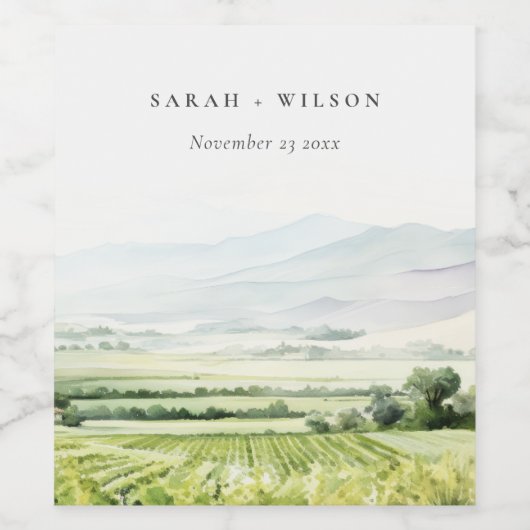 Moderne chique Waterverf wijngaard Landschap Bruil Wijn Etiket (Enkel label)