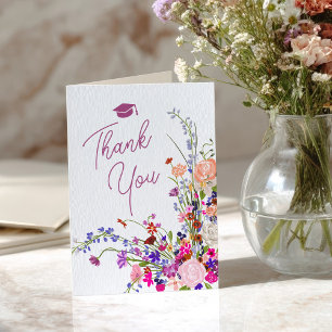 Moderne chique wilde bloemen script boho afstudere bedankkaart