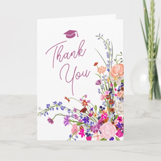 Moderne chique wilde bloemen script boho afstudere bedankkaart (Voorkant)