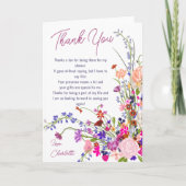 Moderne chique wilde bloemen script bruidsdouche bedankkaart (Voorkant)