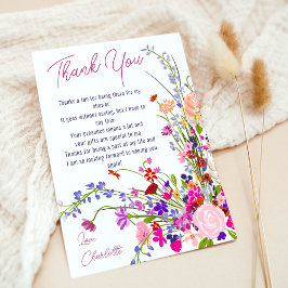 Moderne chique wilde bloemen script bruidsshower bedankkaart
