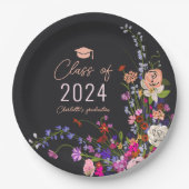 Moderne chique wilde bloemen script klasse afstude papieren bordje (Voorkant)