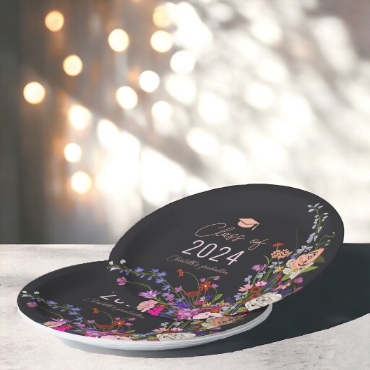 Moderne chique wilde bloemen script klasse afstude papieren bordje