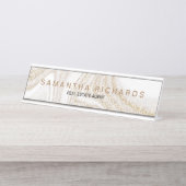 Moderne chique wit marmer goud glitter naam bureau naambordje (Voorkant)