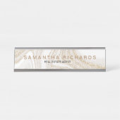 Moderne chique wit marmer goud glitter naam bureau naambordje (Voorkant)