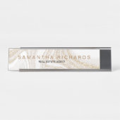 Moderne chique wit marmer goud glitter naam bureau naambordje (Voorkant)