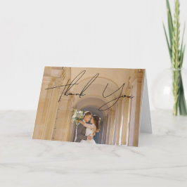 Moderne Chique Wit & Zwart Scripts Bruiloft Foto Bedankkaart