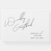 Moderne Chique Wit & Zwart Scripts Bruiloft Gastenboek (Voorkant)