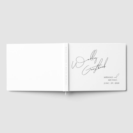 Moderne Chique Wit & Zwart Scripts Bruiloft Gastenboek (Volledig)