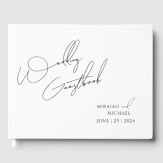 Moderne Chique Wit & Zwart Scripts Bruiloft Gastenboek (Voorkant)