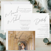 Moderne Chique Wit & Zwart Scripts Bruiloft Kaart