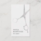 Moderne chique zilveren folie haarstylist schaar l visitekaartje (Voorkant)