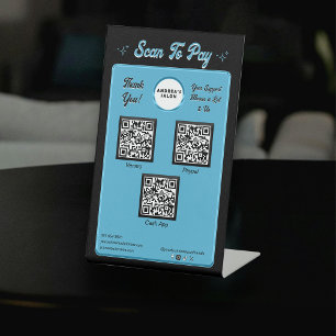 Moderne chique zwart-blauwe scan om salon QR-codes Reclamebord Met Voetstuk