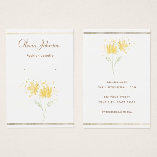 Moderne chique zwart en gouden oorbel display kaar visitekaartje (Voorkant /achterkant)