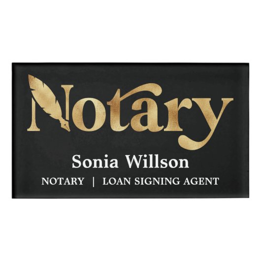 Moderne chique zwart goud notaris openbare lening  naambadge (Voorkant)