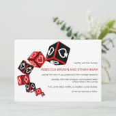 Moderne Chique Zwart Rood Wit Casino Vegas Bruilof Kaart (Staand voorkant)