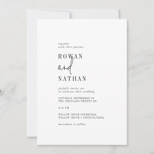 Moderne Chique Zwart-wit Alles-in-één bruiloft Kaart (Voorkant)