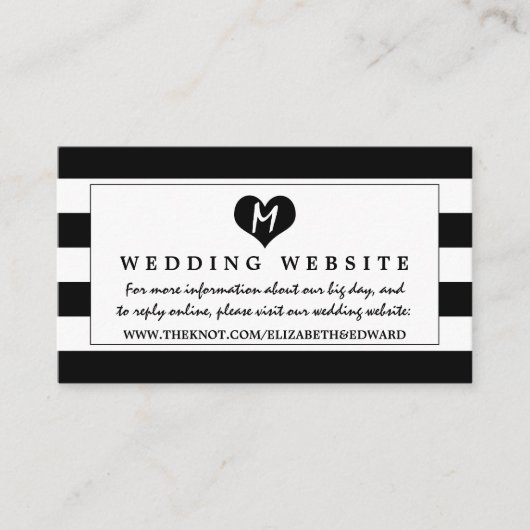 Moderne chique zwart-wit bruiloft website informatiekaartje (Voorkant)
