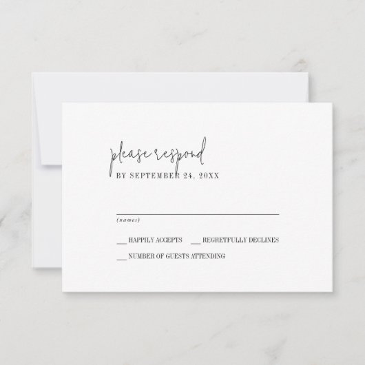 Moderne Chique Zwart-Wit Eenvoudige Bruiloft RSVP Kaartje (Voorkant)