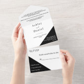 Moderne chique zwart-wit elegante bruiloft all in one uitnodiging (Afscheurbaar)