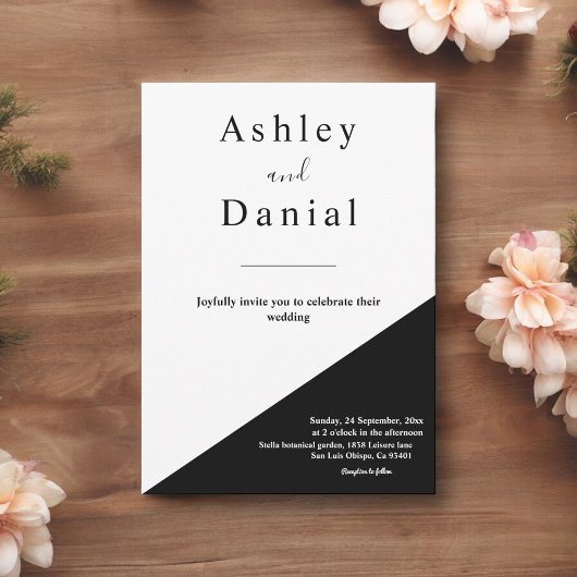 Moderne chique zwart-wit elegante bruiloft kaart