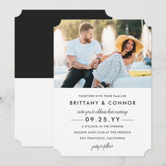Moderne Chique Zwart-Wit Foto Bruiloft Kaart (Voorkant / Achterkant)