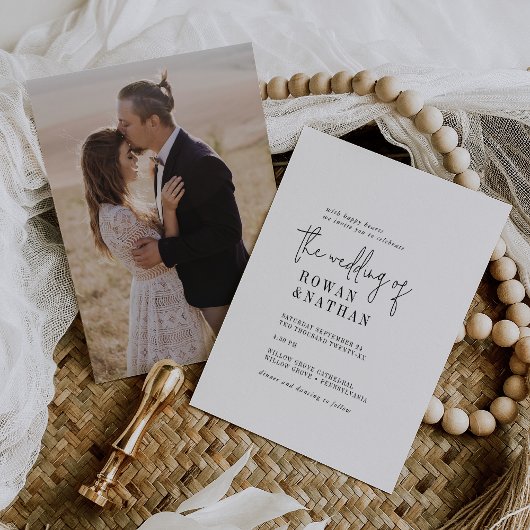 Moderne Chique Zwart-Wit Foto Terug Bruiloft Kaart