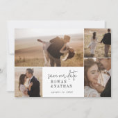Moderne chique zwart-wit fotocollage save the date (Voorkant)