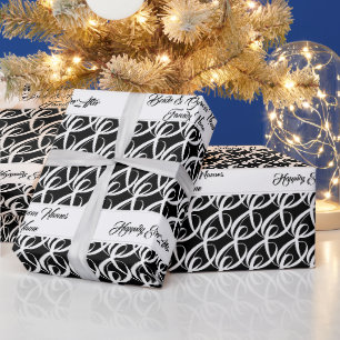 Moderne, chique zwart-wit gepersonaliseerde bruilo cadeaupapier