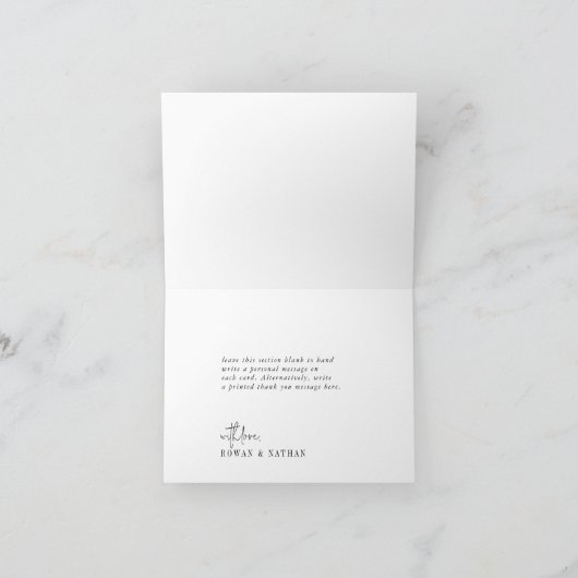 Moderne Chique Zwart-wit Gevouwen Bruiloft Bedankkaart (Binnen)