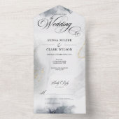 Moderne Chique Zwart & Wit Grijs Goud Aquarel All In One Uitnodiging (Binnen)