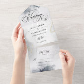 Moderne Chique Zwart & Wit Grijs Goud Aquarel All In One Uitnodiging (Afscheurbaar)