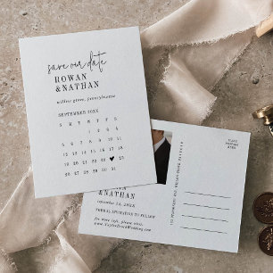Moderne Chique Zwart-Wit Kalender Save the Date Uitnodiging Briefkaart