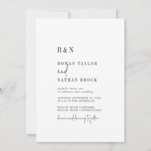 Moderne Chique Zwart Wit Monogram QR Code Bruiloft Kaart (Voorkant)