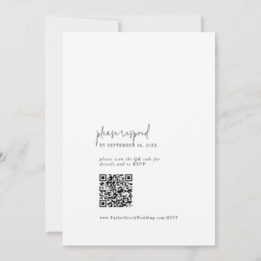 Moderne Chique Zwart Wit Monogram QR Code Bruiloft Kaart (Achterkant)