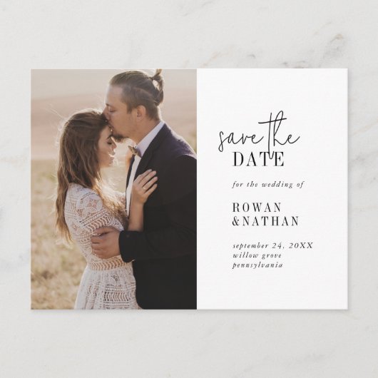 Moderne Chique Zwart-Wit QR Code Save the Date Uitnodiging Briefkaart (Voorkant)