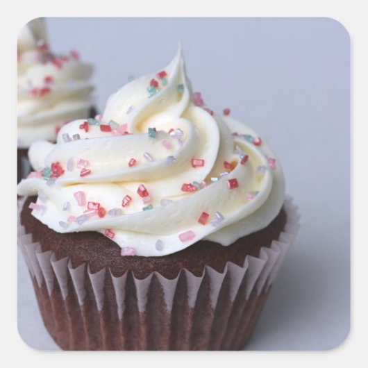 Moderne chocolade cupcakes, sprinkhaan, bevroren vierkante sticker (Voorkant)
