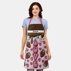 Moderne chocolade en aardbeien liefde naam schort